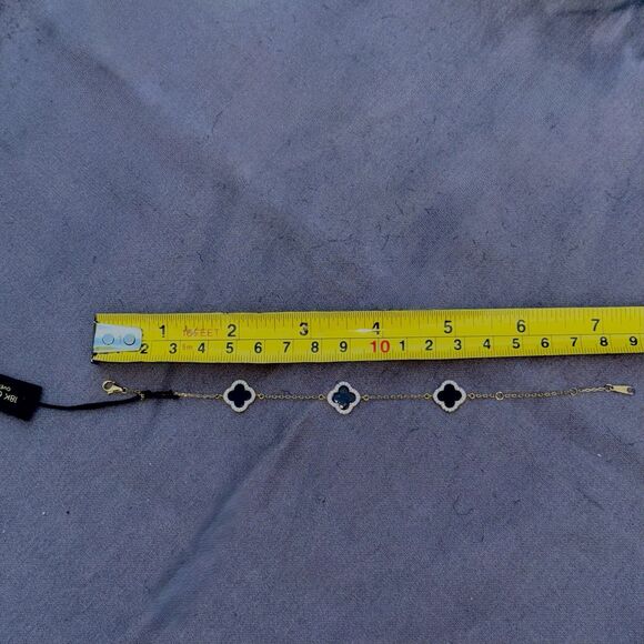 NWT Rachel Zoe Black Onyx Clover Bracelet 18K Gold Vermeil over Sterling Silver - Picture 6 of 6